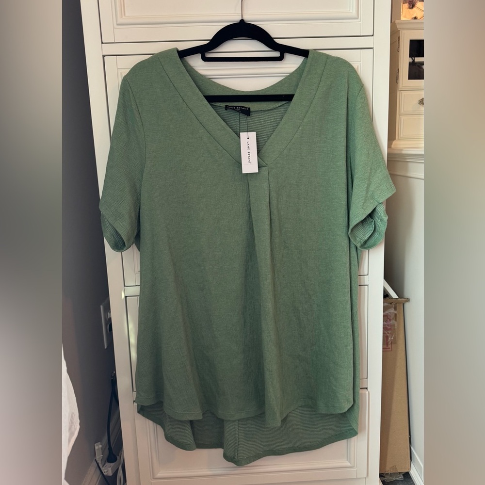 Lane Bryant Green Cuffed Sleeve T-Shirt Relaxed Fit